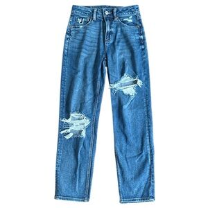 American Eagle Outfitters Blue Distressed Straight-Leg Jeans